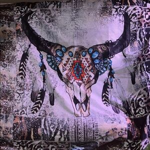 Bohemian Skull Tapestry with Blue Accents